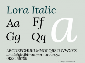 Lora Italic Version 2.000;PS 002.000;hotconv 1.0.88;makeotf.lib2.5.64775图片样张