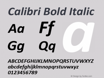 Calibri Bold Italic Version 6.18 Font Sample