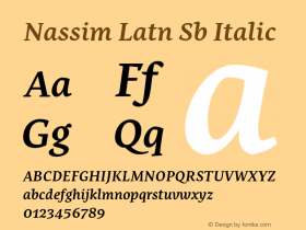 Nassim Latn Sb Italic Version 2.001;PS 2.1;hotconv 1.0.88;makeotf.lib2.5.647800图片样张