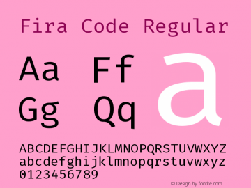 Fira Code Regular Version 3.206;PS 003.206;hotconv 1.0.88;makeotf.lib2.5.64775 Font Sample