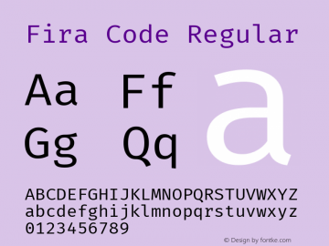 Fira Code Regular Version 3.206 Font Sample