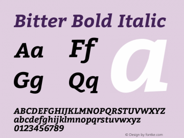 Bitter Bold Italic Version 2.000;PS 002.000;hotconv 1.0.88;makeotf.lib2.5.64775 Font Sample