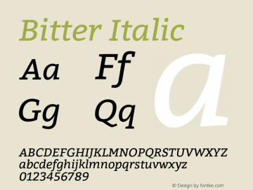 Bitter Italic Version 2.000;PS 002.000;hotconv 1.0.88;makeotf.lib2.5.64775 Font Sample