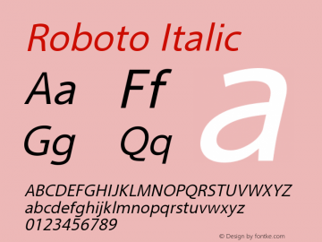Roboto Italic Version 2.00 October 14, 2016 Font Sample