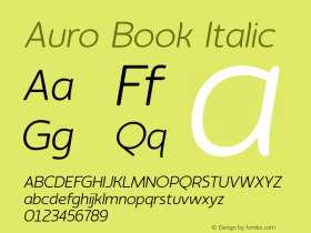 Auro Book Italic 1.000 Font Sample