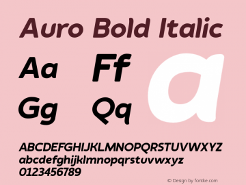 Auro Bold Italic 1.000 Font Sample