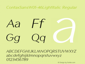 ContaxSansW01-46LightItalic Regular Version 1.00 Font Sample