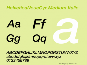 HelveticaNeueCyr Medium Italic 001.000 Font Sample