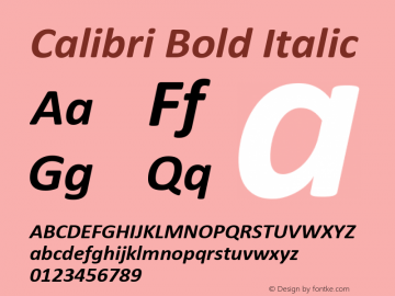 Calibri Bold Italic Version 5.73 Font Sample