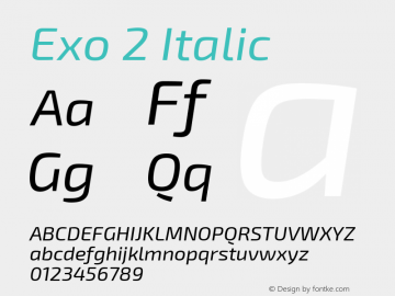 Exo 2 Italic Version 1.001;PS 001.001;hotconv 1.0.70;makeotf.lib2.5.58329; ttfautohint (v0.92) -l 8 -r 50 -G 200 -x 14 -w 