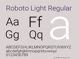 Roboto Light Regular Version 2.001151; 2014 Font Sample