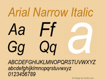 Arial Narrow Italic Version 2.37 Font Sample