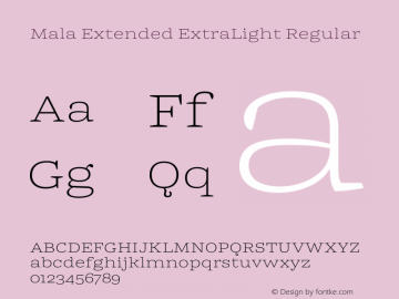 Mala Extended ExtraLight Regular Version 1.000 Font Sample