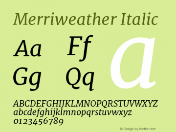 Merriweather Italic Version 1.001 Font Sample