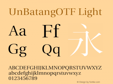 UnBatangOTF Light Version 1.1 Font Sample