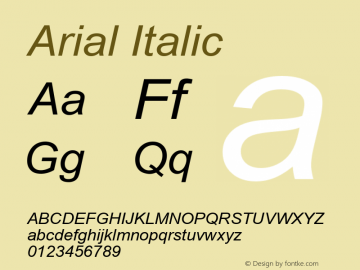 Arial Italic Version 5.00.2x Font Sample