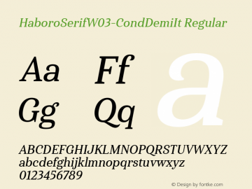 HaboroSerifW03-CondDemiIt Regular Version 1.00 Font Sample