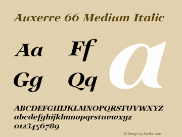 Auxerre 66 Medium Italic Version 1.003 Font Sample