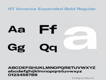 GT America Expanded Bold Regular Version 5.001;PS 005.001;hotconv 1.0.88;makeotf.lib2.5.64775 Font Sample