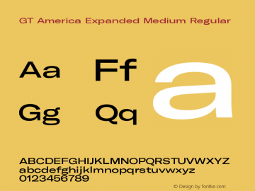 GT America Expanded Medium Regular Version 5.001;PS 005.001;hotconv 1.0.88;makeotf.lib2.5.64775 Font Sample