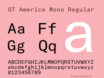 GT America Mono Regular Version 2.001;PS 002.001;hotconv 1.0.88;makeotf.lib2.5.64775 Font Sample