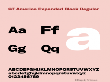 GT America Expanded Black Regular Version 5.001;PS 005.001;hotconv 1.0.88;makeotf.lib2.5.64775 Font Sample