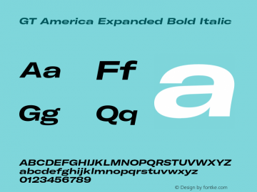 GT America Expanded Bold Italic Version 4.001;PS 004.001;hotconv 1.0.88;makeotf.lib2.5.64775图片样张
