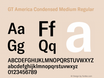 GT America Condensed Medium Regular Version 5.001;PS 005.001;hotconv 1.0.88;makeotf.lib2.5.64775 Font Sample