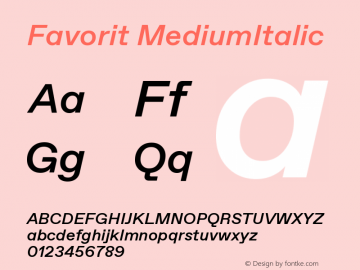 Favorit MediumItalic Version 1.0 Font Sample