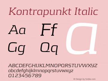 Kontrapunkt Italic Version 1.000;PS 001.000;hotconv 1.0.88;makeotf.lib2.5.64775图片样张
