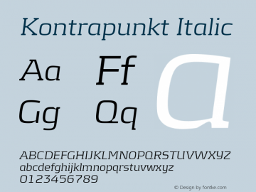 Kontrapunkt Italic Version 1.000;PS 001.000;hotconv 1.0.88;makeotf.lib2.5.64775图片样张