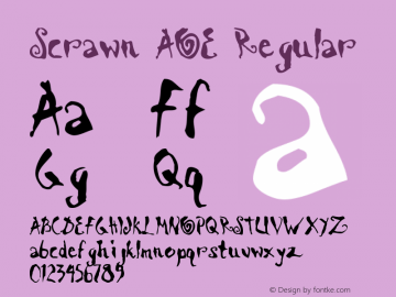 Scrawn AOE Regular Macromedia Fontographer 4.1.2 4/22/02 Font Sample