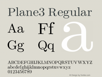 Plane3 Regular Version 2.52 Font Sample