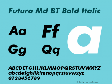 Futura Md BT Bold Italic mfgpctt-v1.52 Tuesday, January 12, 1993 3:40:15 pm (EST) Font Sample