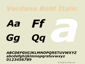 Verdana Bold Italic Version 1.01 Font Sample