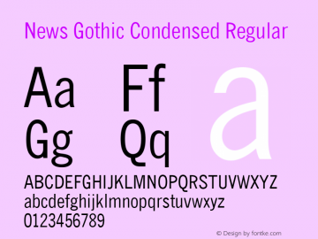 News Gothic Condensed Regular V.1.01: Lotus deliverable: October 10, 1994图片样张