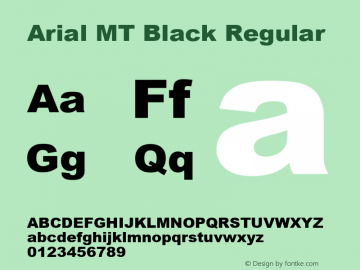 Arial MT Black Regular Version 1.25 - April 8, 1996 Font Sample