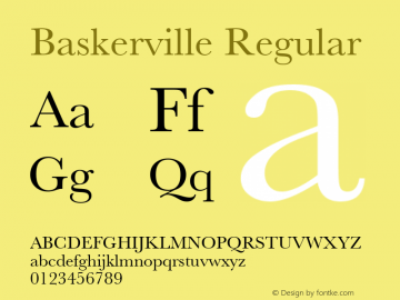 Baskerville Regular Version 2.0 - June 7, 1995 Font Sample