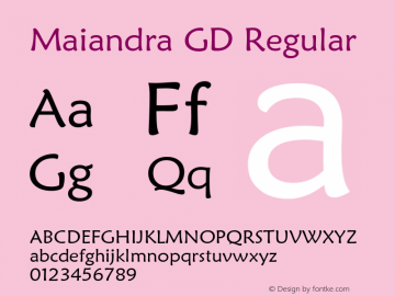 Maiandra GD Regular Version 1.75 Font Sample