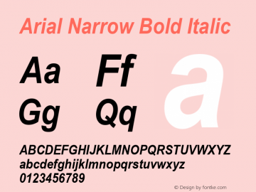 Arial Narrow Bold Italic Version 2.20 Font Sample