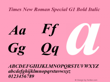 Times New Roman Special G1 Bold Italic Version 1.03 Font Sample