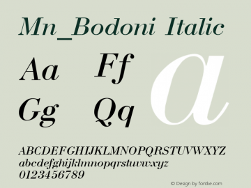 Mn_Bodoni Italic 31 December 1996 Font Sample