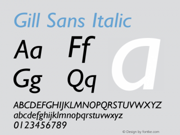 Gill Sans Italic Version 2.0 - Lotus - April 13, 1995 Font Sample