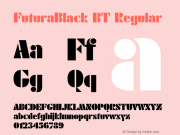 FuturaBlack BT Regular mfgpctt-v1.54 Tuesday, February 9, 1993 8:14:32 am (EST) Font Sample