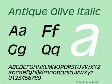 Antique Olive Italic Version 1.02a Font Sample