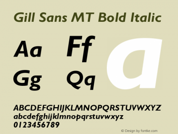 Gill Sans MT Bold Italic Version 1.00 Font Sample