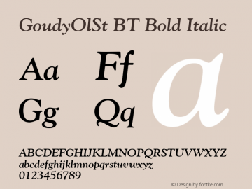 GoudyOlSt BT Bold Italic mfgpctt-v1.52 Tuesday, January 12, 1993 3:21:03 pm (EST) Font Sample