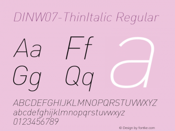 DINW07-ThinItalic Regular Version 7.504图片样张