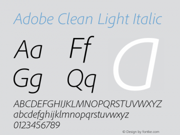 Adobe Clean Light Italic Version 5.215;PS 2.000;hotconv 1.0.73;makeotf.lib2.5.5900图片样张