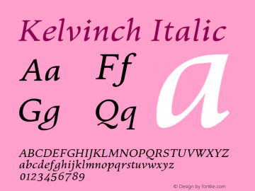 Kelvinch Italic Version 3.207 May 9, 2016 Font Sample